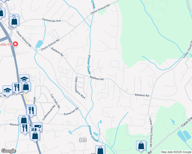 map of restaurants, bars, coffee shops, grocery stores, and more near 2 Springfield Way in Arden