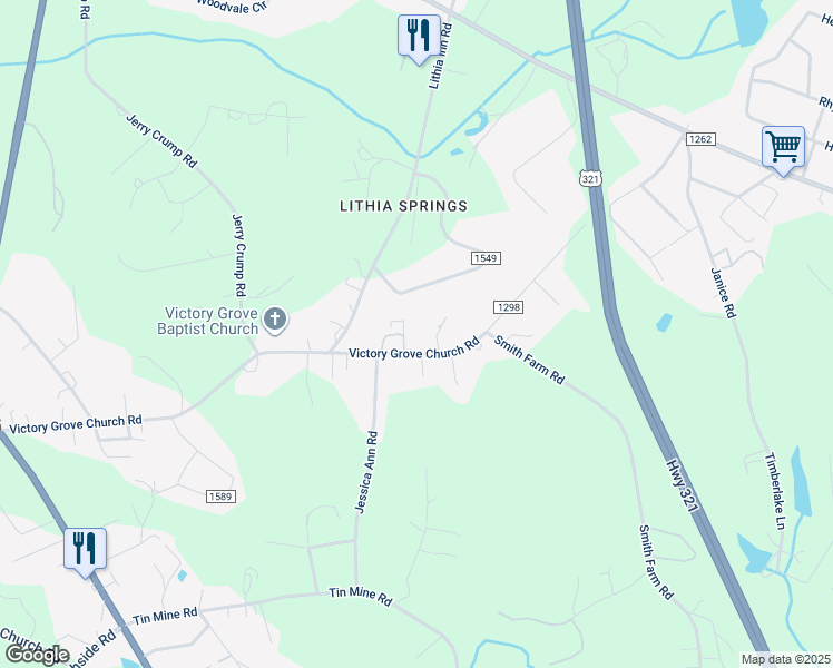map of restaurants, bars, coffee shops, grocery stores, and more near Reeps Grove Church Road in Vale