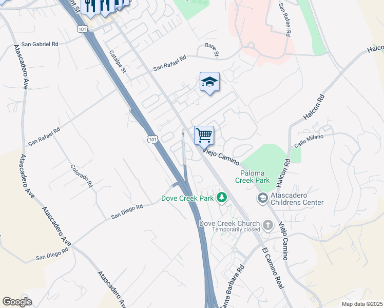 map of restaurants, bars, coffee shops, grocery stores, and more near 11201 Pamplona Way in Atascadero