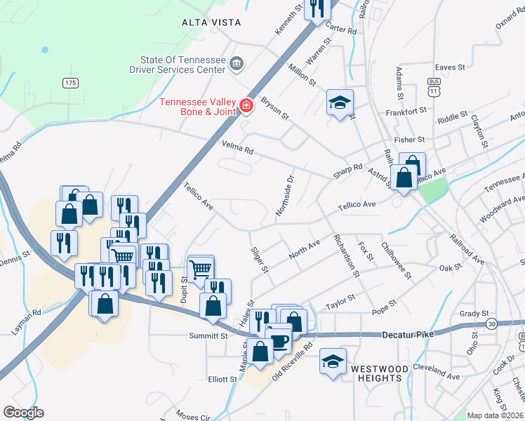 map of restaurants, bars, coffee shops, grocery stores, and more near 714 Cumberland Avenue in Athens