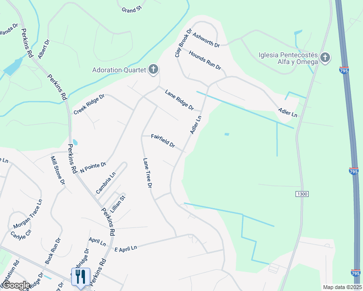 map of restaurants, bars, coffee shops, grocery stores, and more near 117 Fairfield Drive in Goldsboro