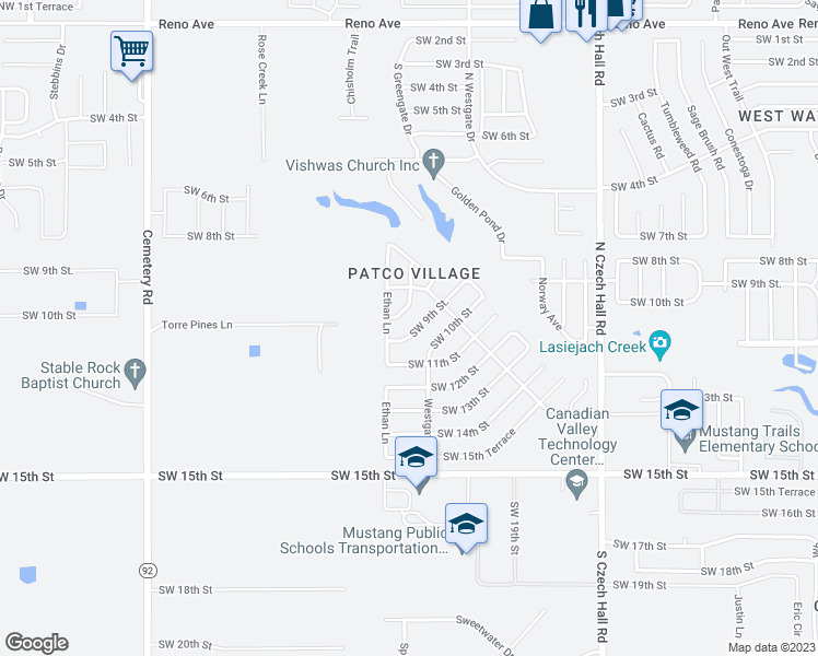 map of restaurants, bars, coffee shops, grocery stores, and more near 12413 Southwest 9th Street in Yukon