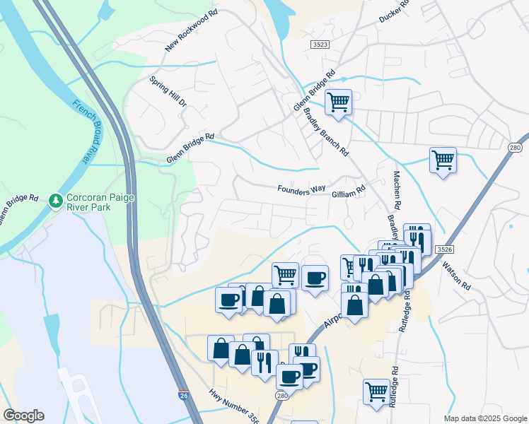 map of restaurants, bars, coffee shops, grocery stores, and more near 41 Burdock Lane in Arden