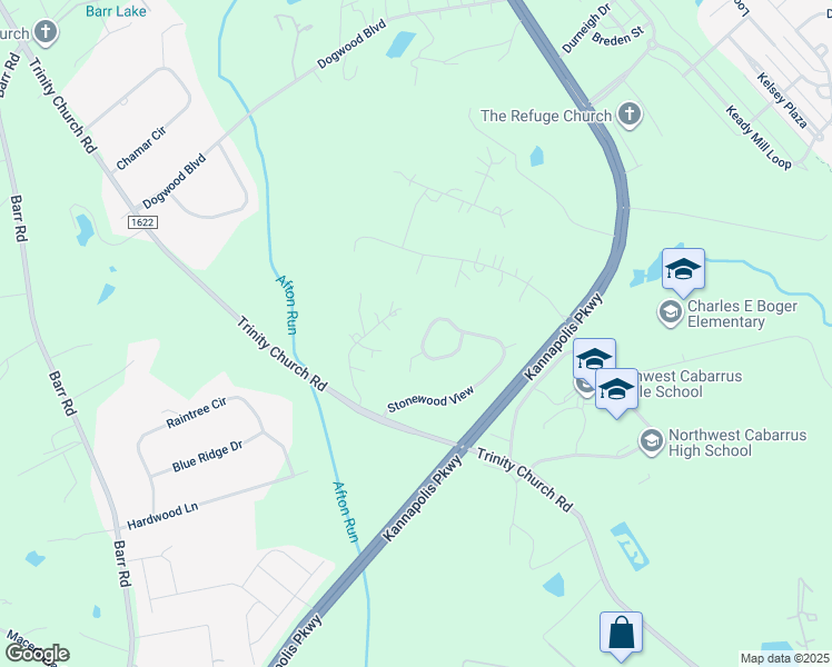 map of restaurants, bars, coffee shops, grocery stores, and more near 2712 Stonewood View in Kannapolis