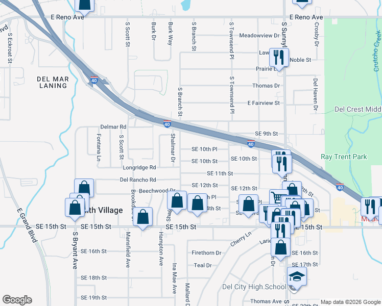 map of restaurants, bars, coffee shops, grocery stores, and more near 3911 Southeast 10th Place in Del City