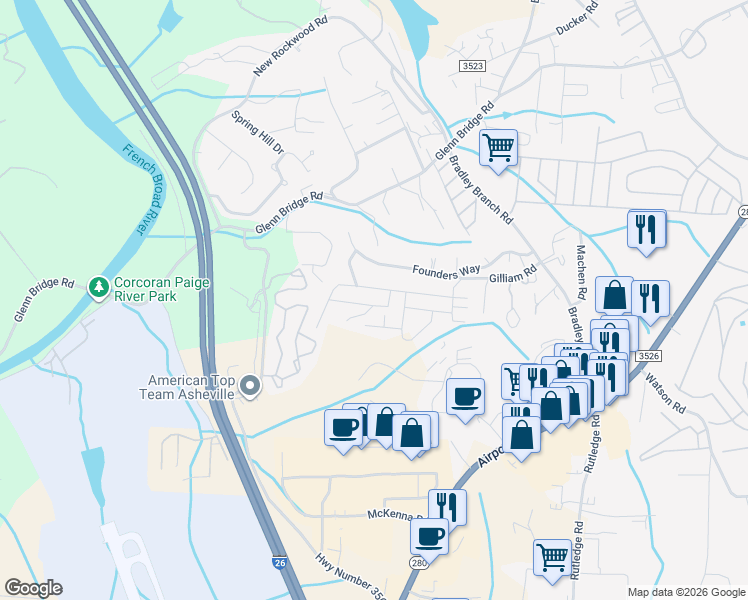 map of restaurants, bars, coffee shops, grocery stores, and more near 27 Lilac Fields Way in Arden