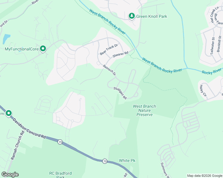 map of restaurants, bars, coffee shops, grocery stores, and more near 17835 Stuttgart Road in Davidson