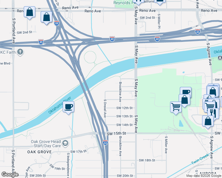 map of restaurants, bars, coffee shops, grocery stores, and more near 3017 Southwest 9th Street in Oklahoma City