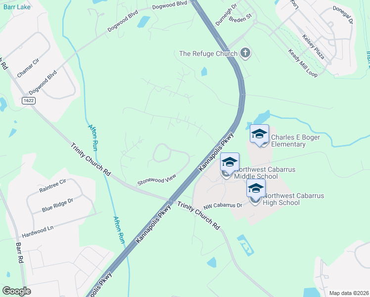 map of restaurants, bars, coffee shops, grocery stores, and more near 2662 Stonewood View in Kannapolis