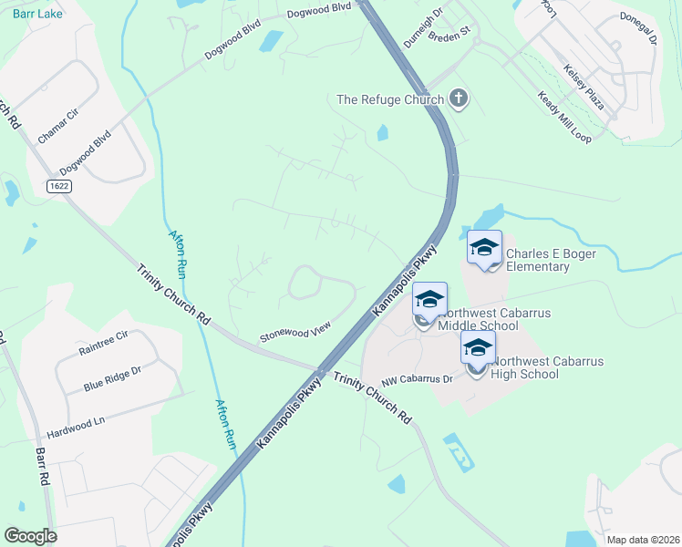 map of restaurants, bars, coffee shops, grocery stores, and more near 2662 Stonewood View in Kannapolis