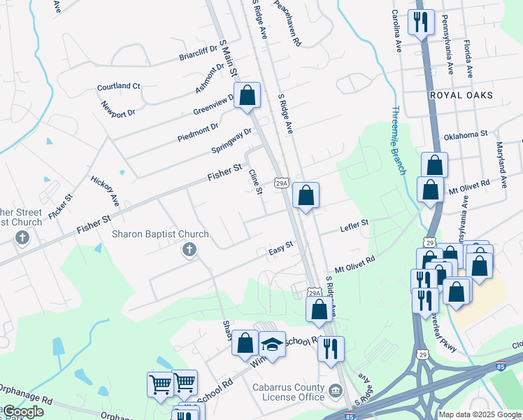 map of restaurants, bars, coffee shops, grocery stores, and more near 142 Cline Street in Concord