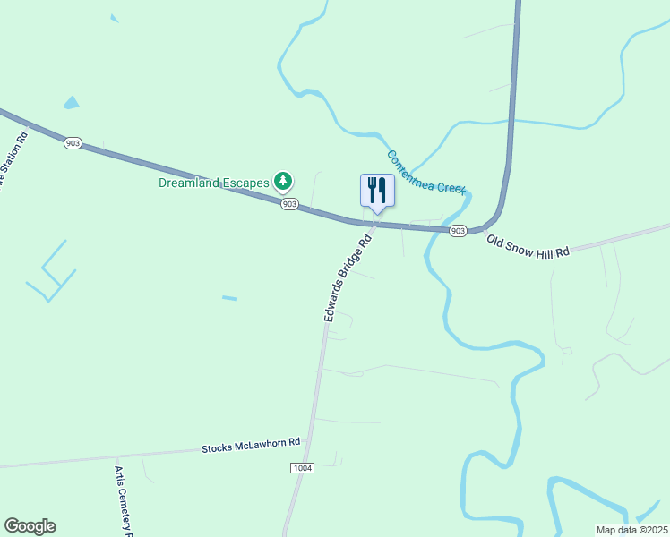 map of restaurants, bars, coffee shops, grocery stores, and more near Edwards Bridge Road in Greene County