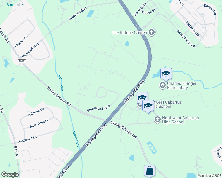 map of restaurants, bars, coffee shops, grocery stores, and more near 2670 Stonewood View in Kannapolis