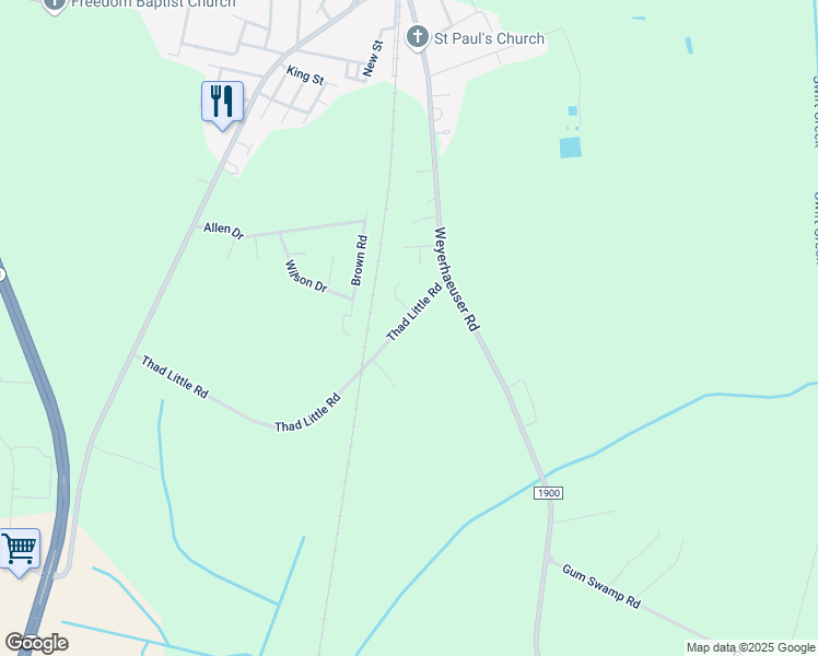 map of restaurants, bars, coffee shops, grocery stores, and more near 260-296 Thad Little Road in Ayden