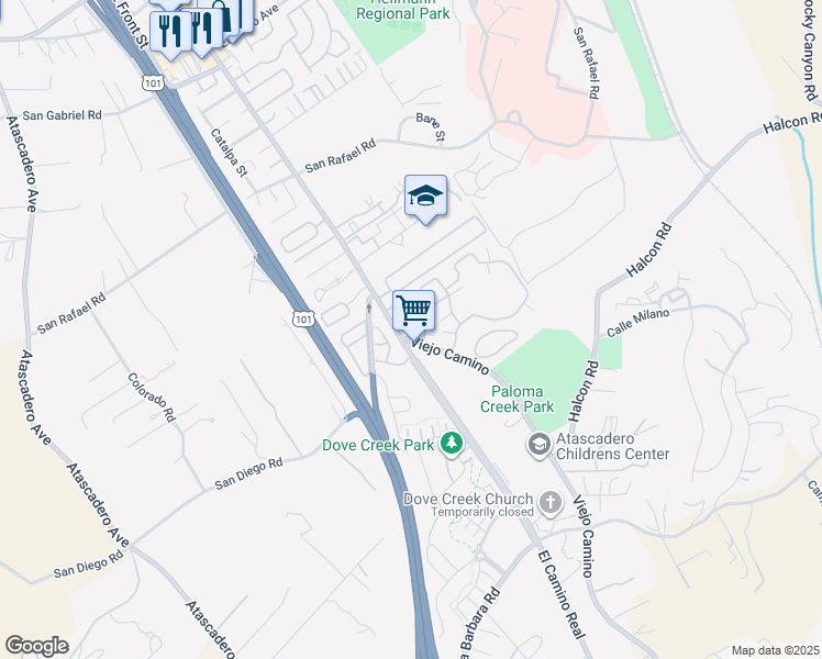 map of restaurants, bars, coffee shops, grocery stores, and more near 11205 El Camino Real in Atascadero