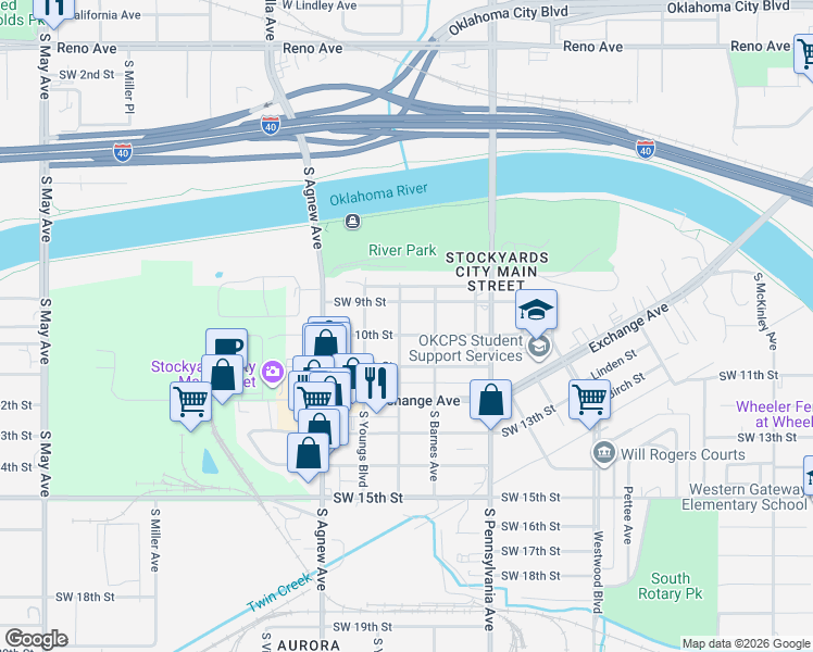 map of restaurants, bars, coffee shops, grocery stores, and more near 2018 Southwest 9th Street in Oklahoma City