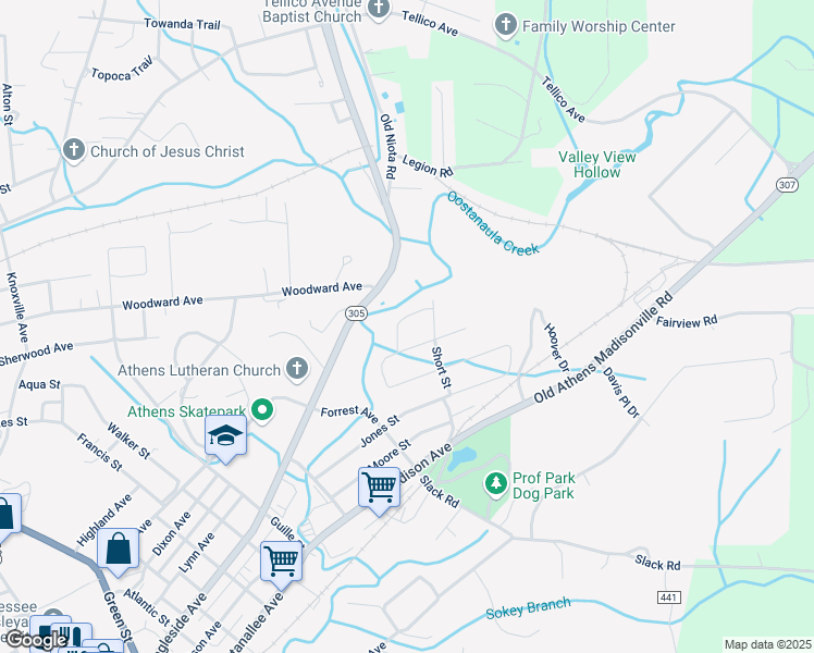 map of restaurants, bars, coffee shops, grocery stores, and more near 1105 Sioux St in Athens
