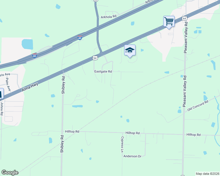 map of restaurants, bars, coffee shops, grocery stores, and more near 1349 Eastgate Estates in Van Buren