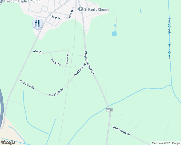 map of restaurants, bars, coffee shops, grocery stores, and more near 4660 Weyerhaeuser Road in Ayden