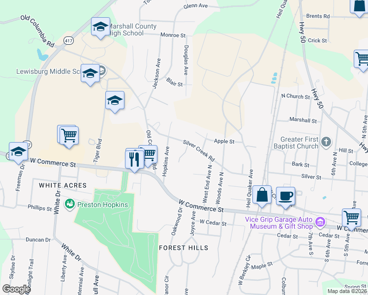 map of restaurants, bars, coffee shops, grocery stores, and more near 346 Preston Avenue in Lewisburg