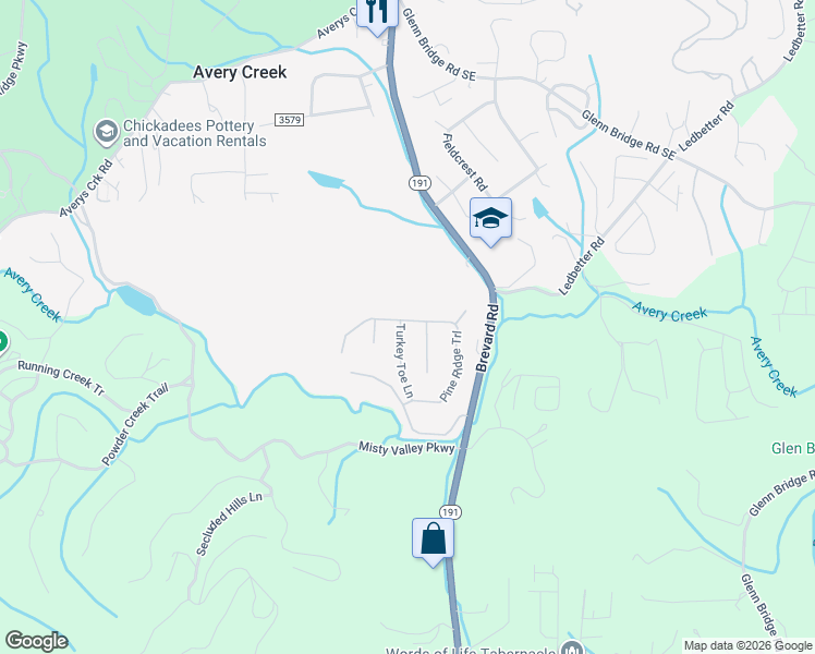 map of restaurants, bars, coffee shops, grocery stores, and more near 44 Pine Ridge Trail in Arden