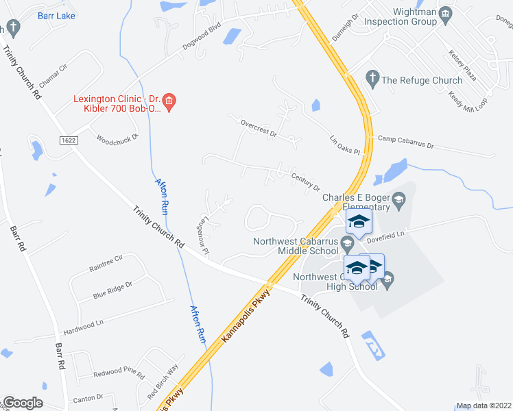 map of restaurants, bars, coffee shops, grocery stores, and more near 2712 Stonewood View in Kannapolis