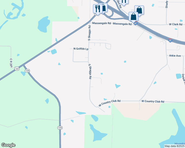 map of restaurants, bars, coffee shops, grocery stores, and more near 515 South Skaggs Road in Clarksville