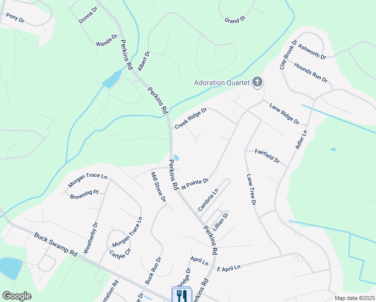 map of restaurants, bars, coffee shops, grocery stores, and more near 111 Downing Place in Goldsboro