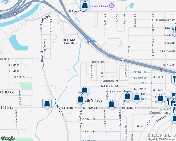 map of restaurants, bars, coffee shops, grocery stores, and more near 824 Briarlane Road in Del City