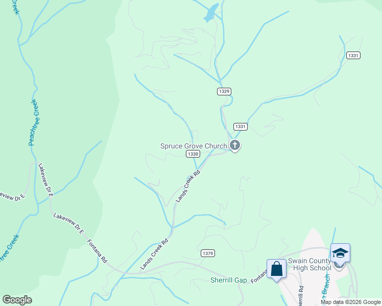 map of restaurants, bars, coffee shops, grocery stores, and more near 105 Brooks Road in Bryson City