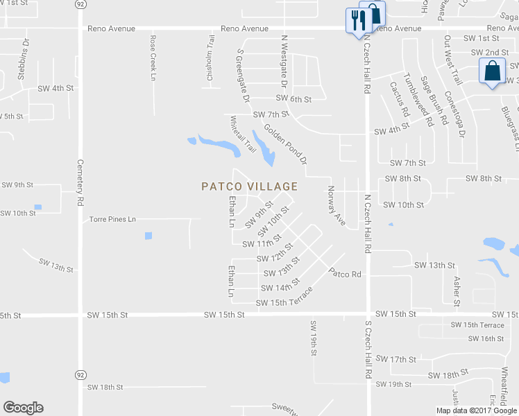map of restaurants, bars, coffee shops, grocery stores, and more near 12305 Southwest 9th Street in Yukon