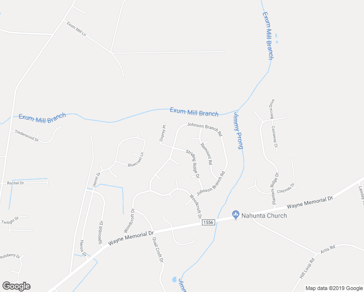 map of restaurants, bars, coffee shops, grocery stores, and more near 219 Striding Ridge Drive in Goldsboro