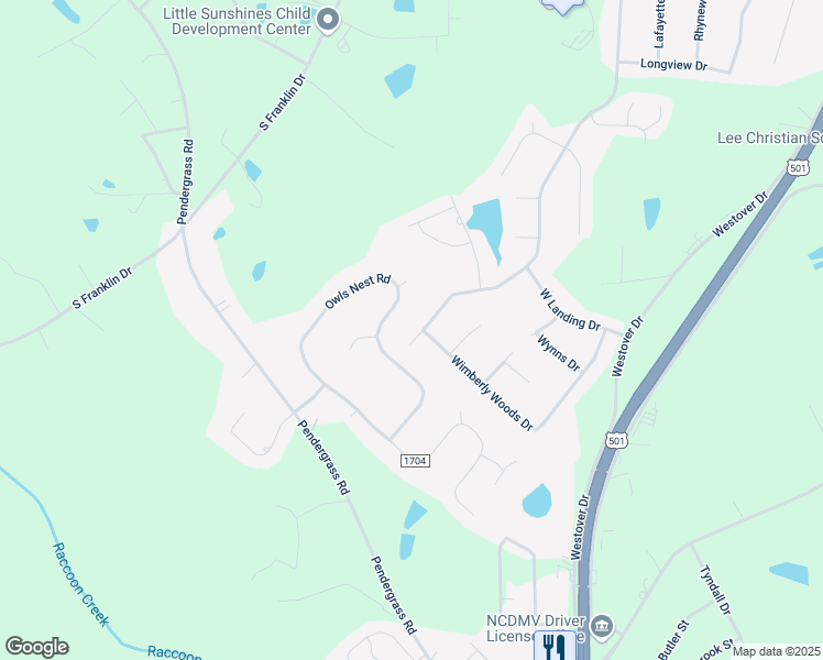 map of restaurants, bars, coffee shops, grocery stores, and more near 1600 Winterlocken Drive in Sanford