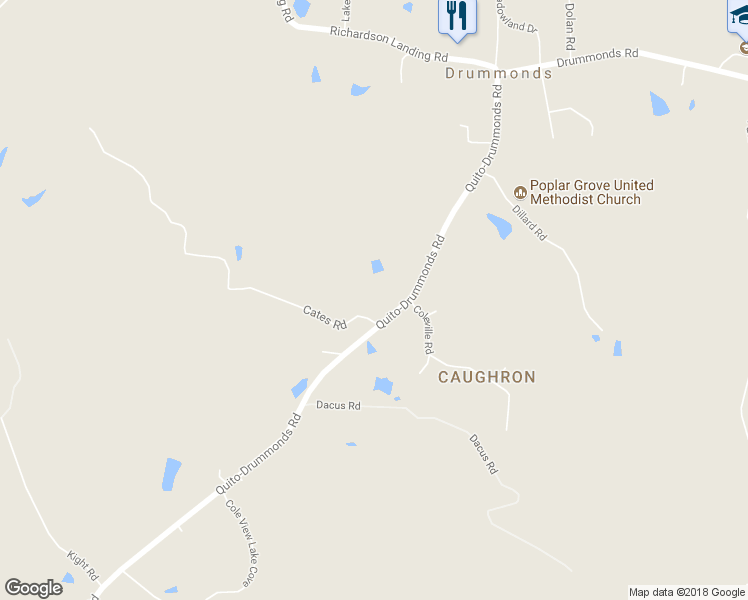 map of restaurants, bars, coffee shops, grocery stores, and more near 40 Cates Road in Drummonds