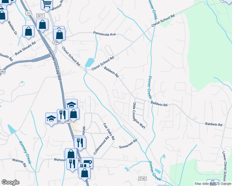 map of restaurants, bars, coffee shops, grocery stores, and more near 67 Baldwin Road in Arden
