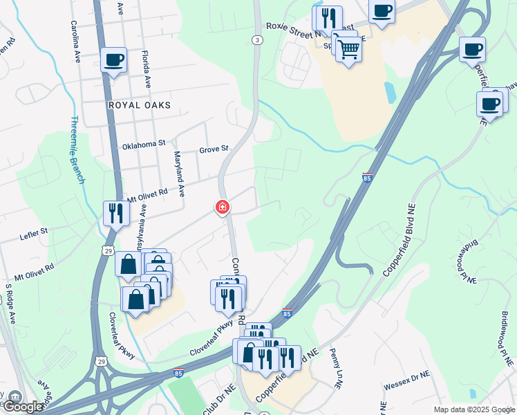 map of restaurants, bars, coffee shops, grocery stores, and more near 320 North Avenue Ext in Kannapolis