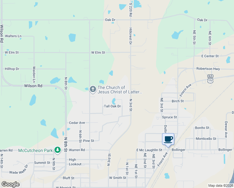 map of restaurants, bars, coffee shops, grocery stores, and more near 1603 Oakwood Drive in Henryetta