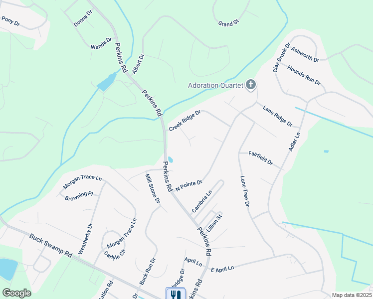 map of restaurants, bars, coffee shops, grocery stores, and more near 111 Downing Place in Goldsboro