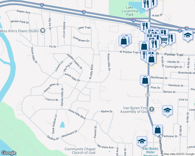 map of restaurants, bars, coffee shops, grocery stores, and more near 306 Elfen Glen Street in Van Buren