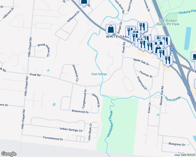 map of restaurants, bars, coffee shops, grocery stores, and more near 590 Doak Road in Manchester