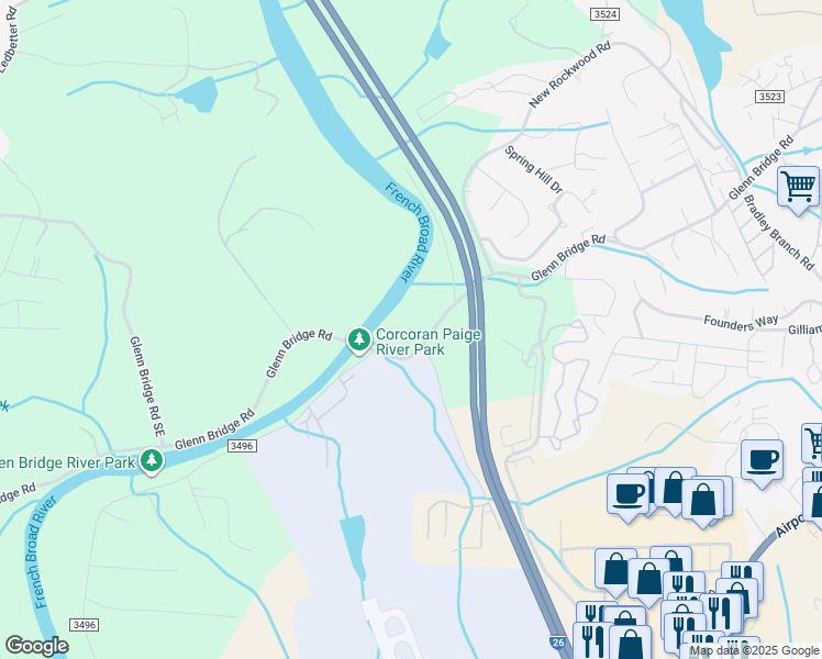 map of restaurants, bars, coffee shops, grocery stores, and more near 412 Glenn Bridge Road in Arden