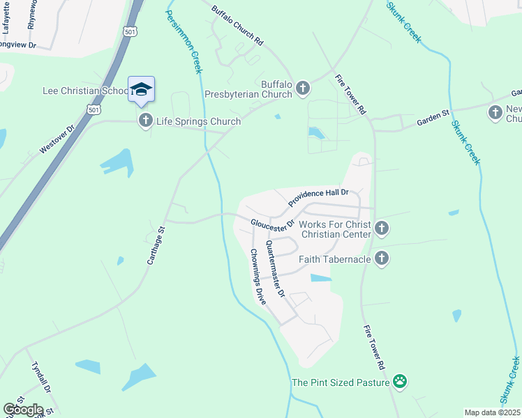 map of restaurants, bars, coffee shops, grocery stores, and more near 504 Providence Hall Drive in Sanford