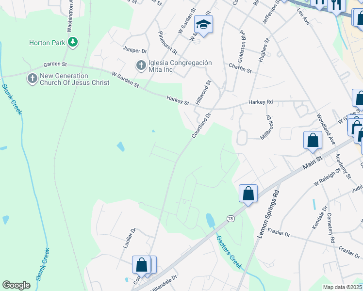 map of restaurants, bars, coffee shops, grocery stores, and more near 2126 West Courtland Drive in Sanford