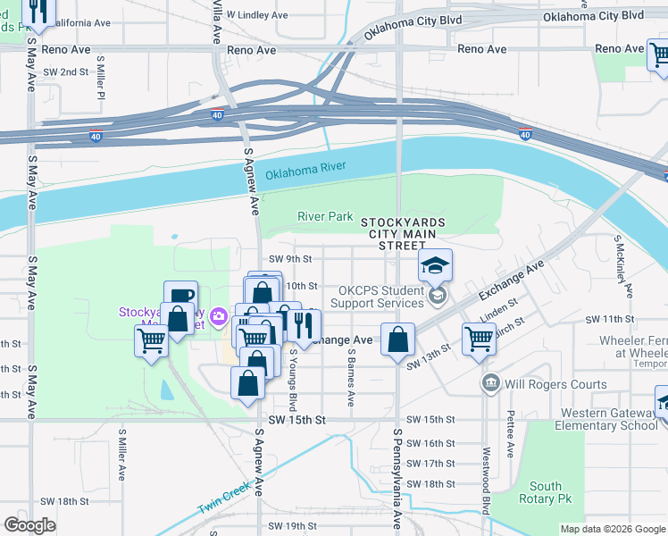 map of restaurants, bars, coffee shops, grocery stores, and more near 2018 SW 9th St in Oklahoma City