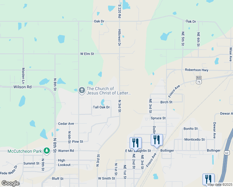 map of restaurants, bars, coffee shops, grocery stores, and more near 1510 Hillcrest Drive in Henryetta