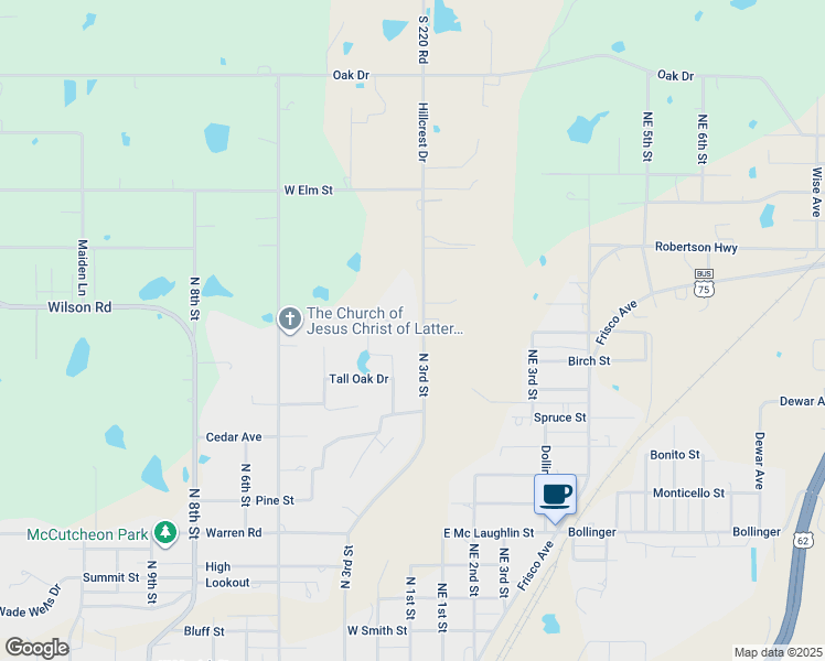map of restaurants, bars, coffee shops, grocery stores, and more near 1510 Hillcrest Drive in Henryetta