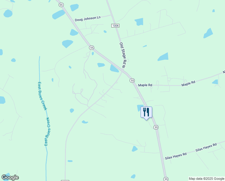 map of restaurants, bars, coffee shops, grocery stores, and more near 3186 Old Stage Road North in Coats