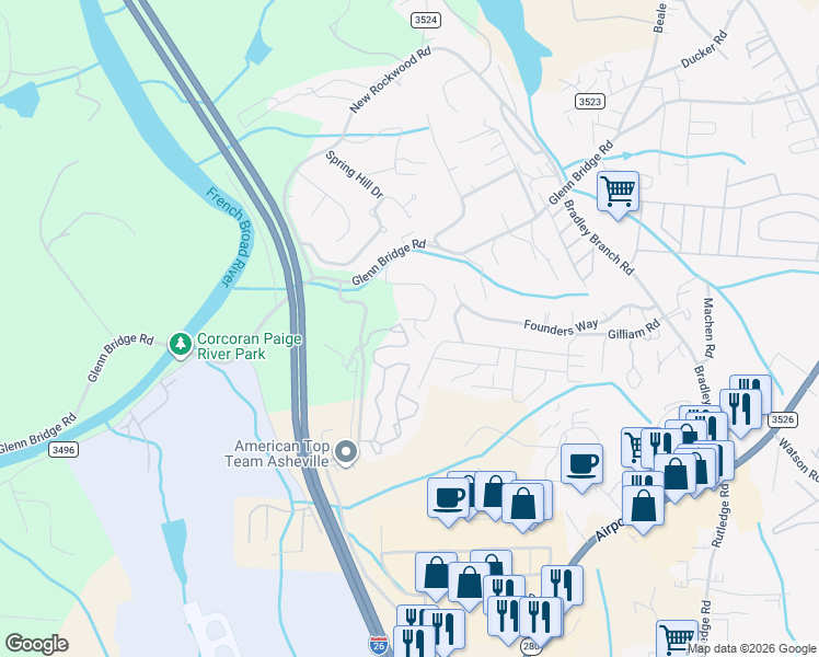 map of restaurants, bars, coffee shops, grocery stores, and more near 29 Winterhill Road in Arden