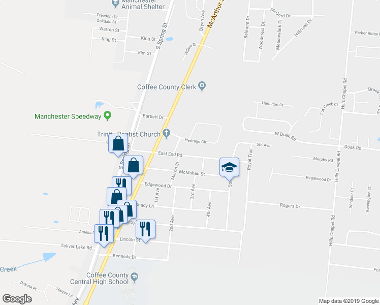 map of restaurants, bars, coffee shops, grocery stores, and more near 1103 East End Road in Manchester