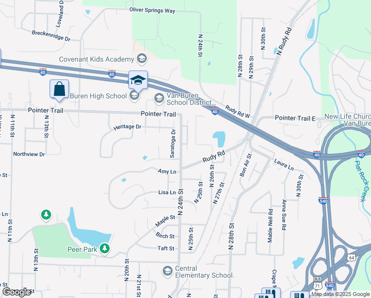 map of restaurants, bars, coffee shops, grocery stores, and more near 1510 North 24th Street in Van Buren